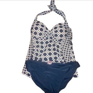 Merona navy/white 2 piece swim suit